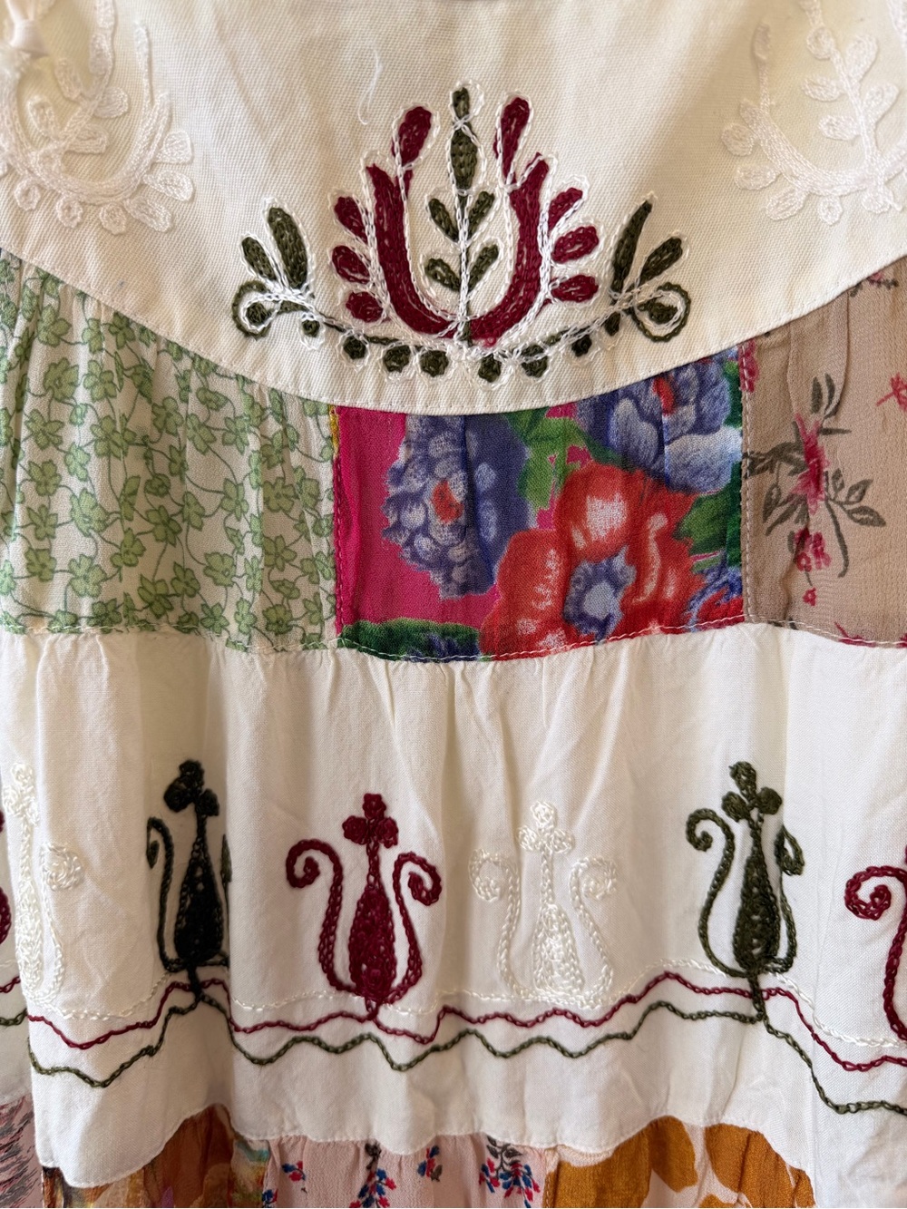 Boho Patchwork Mini Sundress — Multi-Color - Picture 4 of 8